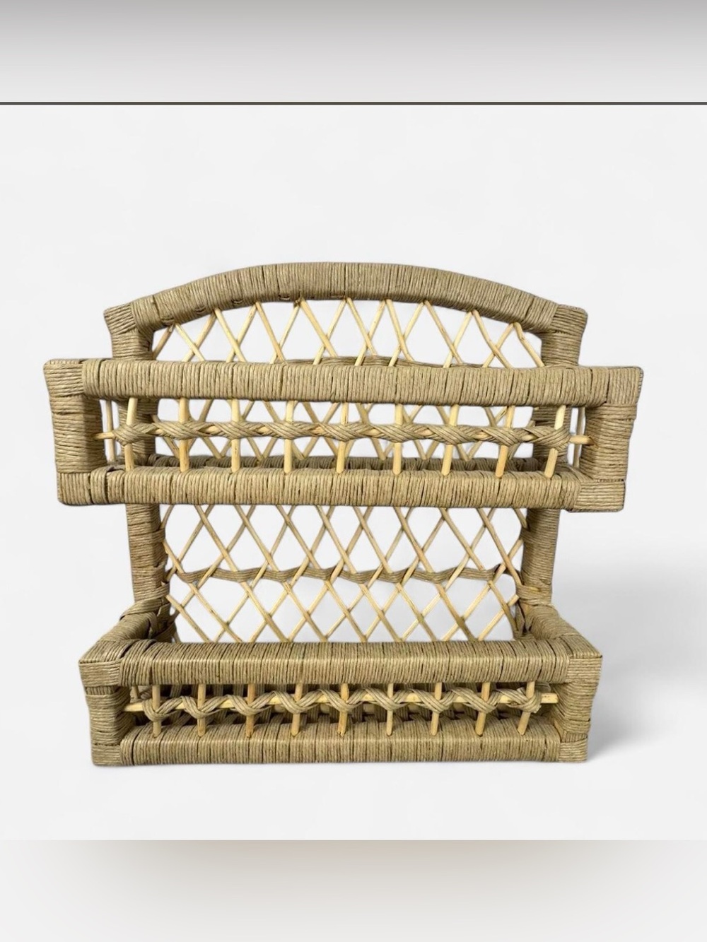 Vintage Wicker Rattan Wall Mail Organizer Letter Holder Boho Cottage Entryway